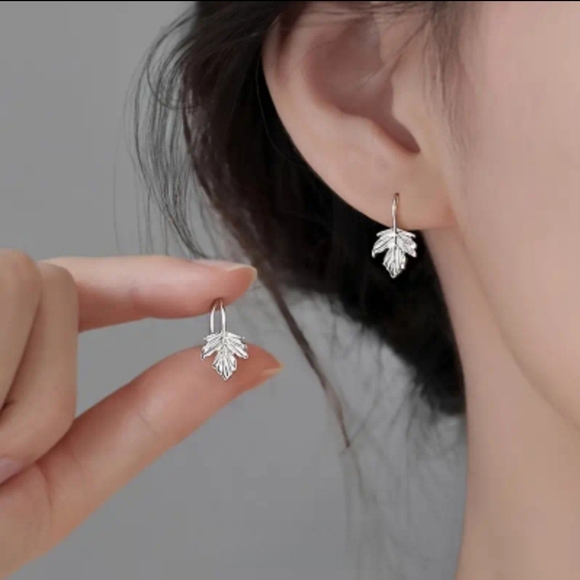 Silver Leaf Earrings - Picture 2 of 4
